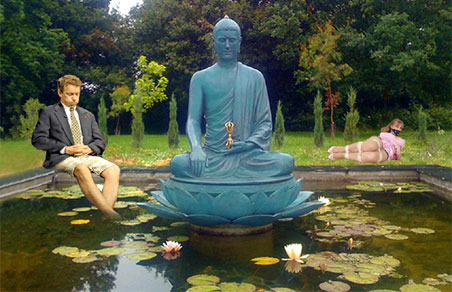 Rand Paul relaxes with his wife by his backyard pond after a bruising Senate debate.