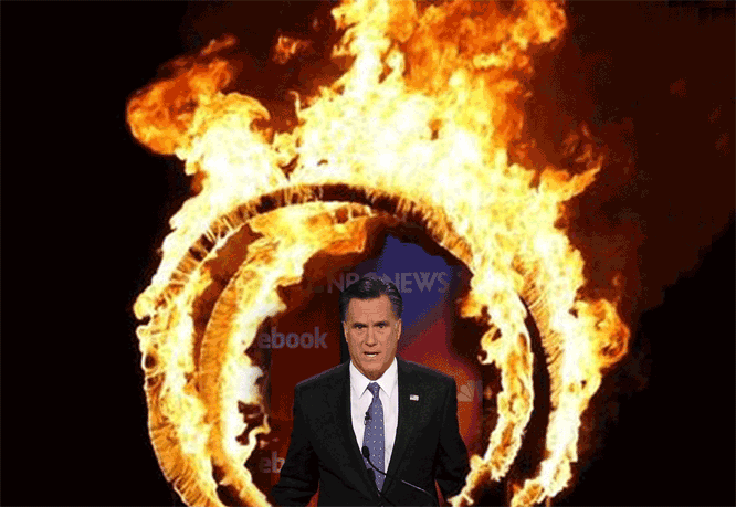 Flaming hoops next survivor series challenge for Mitt Romney.