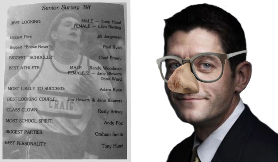 Paul Ryan was named biggest brown-noser by classmates.